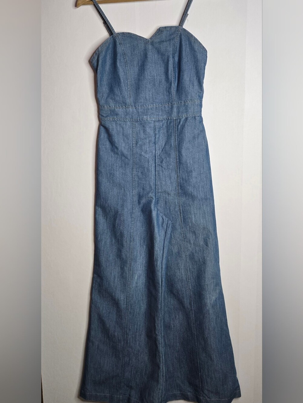 Jessica Simpson Women Size S Strappy Jumpsuit In Light Denim Wash, Smocked Back